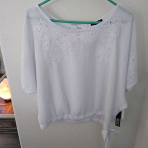 NWT XOXO White Lace Embroidered Blouse